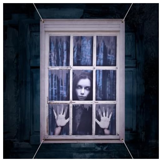 Ghost Halloween Decor - White Eyes Window Silhouette Curtains for Door, Wall - Scary Indoor/Outdoor Decor (Female Ghost)