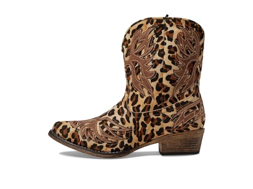 Image of ROPER Womens Amelia Tooled Inlay Snip Toe Casual Boots Ankle Low Heel 1-2 inch - Brown