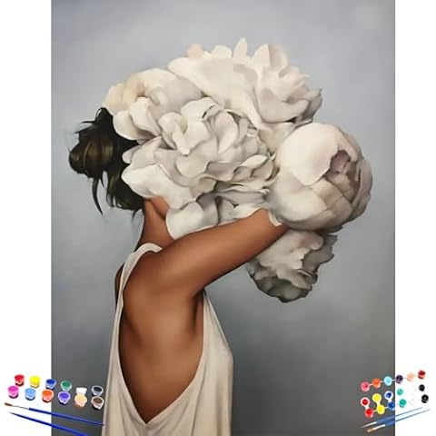 Essenburg Paint by Numbers Kit Flower LadyII 16x20 DIY Oil Digital Acrylic Painting Paint by Number for Adults, 4 Pieces Paint by Numbers for Adults Beginner Drawing Paintwork Canvas Oil Painting Cover
