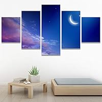 SIGNWIN 5 Panel Canvas Wall Art Modern Art Astronomy & Space Dramatic Minimalist Moon Multicolor Photography for Home Decorations Ready to Hang - 60