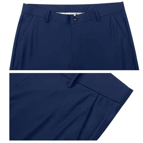 Men's Slim Fit Stretch Dress Pants Wrinkle-Resistant Flat-Front Suit Pants Vintage Business Wedding Work Trousers4