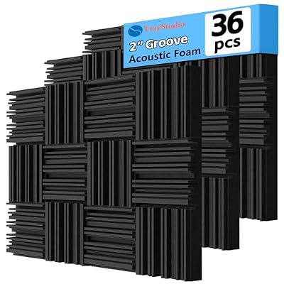 TroyStudio Thick Acoustic Foam Panels, 12 X 12 X 2 Inch 36 Pcs Broadband Sound Absorbing Foam, Dense Soundproof Padding Tile, Recording Studio Foam Absorber, Groove Decorative 3D Wall Ceiling Panel