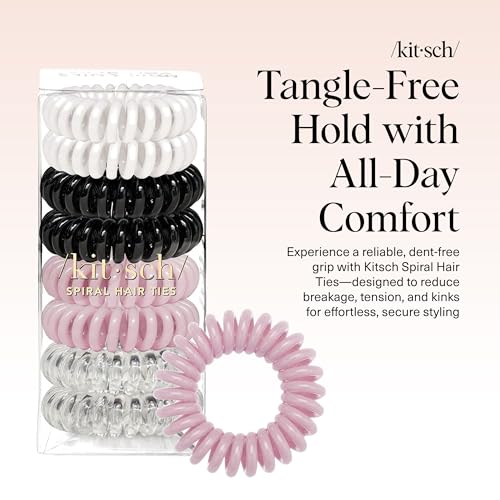 Image of Kitsch Spiral Hair Ties for Women - Creaseless and Dent-free Coil Hair Ties | No Damage, Phone Cord Coils | Made of Flexible and Durable Plastic | Ideal for Daily Use - 8pcs Basics
