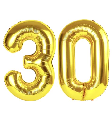 Image of Gold Number 30 Balloon 40 inch, 30 Number Balloons, 30th Gold Birthday Decorations, 30 Year Old Women Men Golden Party Supplies