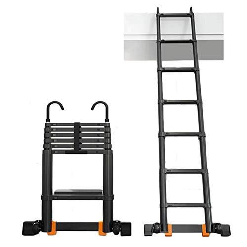 Escalera telescópica de Aluminio, Escalera retráctil Plegable con Gancho extraíble y escalones Antideslizantes con Ruedas para Escalera del ático del hogar Keep it in Mind