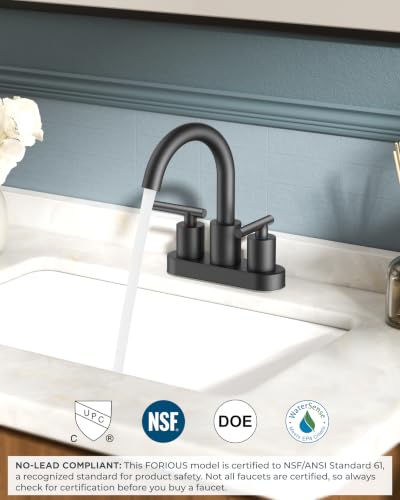 Image of FORIOUS 4 Inch Centerset Bathroom Faucet Black 2 Hole, Two Handle Matte Black Faucet for Bathroom Sink with Pop Up Dain, 24 inch Supply Line, and 360 Rotating Spout of 4 inch Vanity