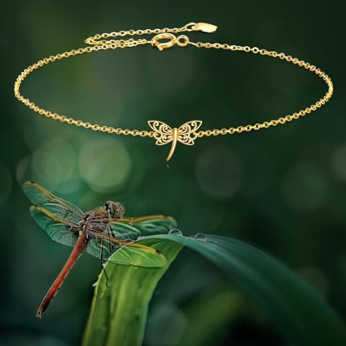Image of DOVRAN 9K /10K /14K Gold Butterfly /Dragonfly /Hummingbird Bracelet for Women Real Yellow Gold Animal Bracelet Jewelry Birthday Gifts for Mom Wife