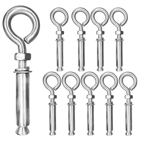 Image of 5 /16 inch x 4-3 /16 inch Shoulder Eyebolts, Heavy Duty 304 Stainless Steel Expansion Concrete Wall Anchors Eyebolt Screw, Lag Eyebolt Screws for Wall Ceiling Concrete, 10 Pack