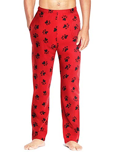 Mens Premium Pajama Pants Animal Knit Fleece Lounge PJ Bottom with Pockets (Small, 1up06_Red/Black Paw)