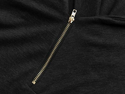 Cyanstyle Women’s Long Sleeve Casual Pullover Zipper Cowl Neck Tops Solid Sporty Tunic Sweatshirts Black Small #TOP3