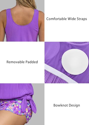 Image of ROSEWE Modest Tankini Swimsuits for Women, Two Piece Athletic Womens Bathing Suits Blouson Tank Tops with Board Shorts