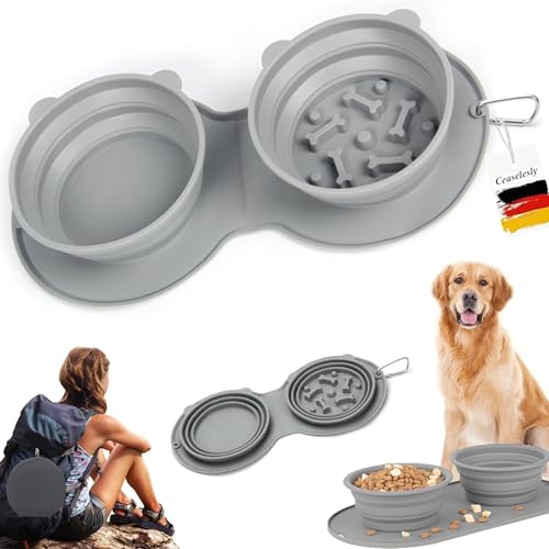 CEASELESLY Ciotola Doppia Di Alimentazione,Ciotole silicone per cani,Bowl da viaggio per gatti,Ciotola Di Alimentazione Con Moschettone,Richiudibili,per animali di piccola e media taglia