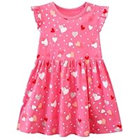 JinBei Baby Mädchen Kleid Baumwolle Rüschen Ärmellos Lässige Rot Sterne Herz Muster Kleidung Kinder Sommer Party Festliches Prinzessin Kleider Gr.92-98, 3T