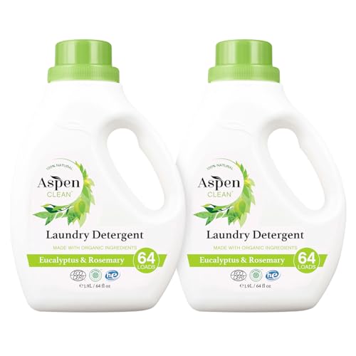 AspenClean Natural Laundry Detergent, Eucalyptus & Rosemary, HE Liquid, 2-Pack
