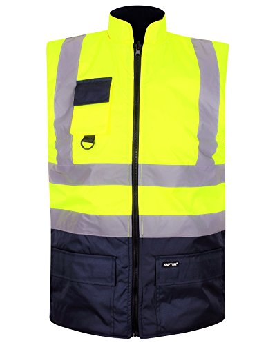 Image of HuntaDeal Hi VIS Two Tone Bodywarmer - High Vis Bodywarmer with Fleece-Lined Reversible & Reflective Waistcoat - Waterproof Waistcoat for Workwear, Safety & Security – Yellow Navy