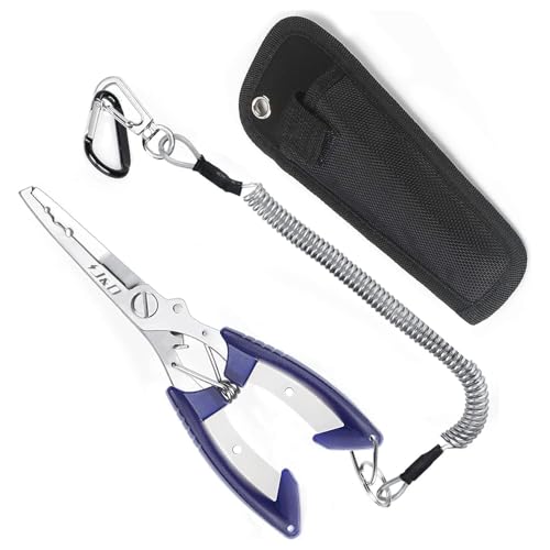 J&D Alicates de Pesca, Multifuncional Ligero de Acero Inoxidable de Pesca de Alicates Herramienta de Removedor de Gancho con Cordón Enrollado de Seguridad - Azul