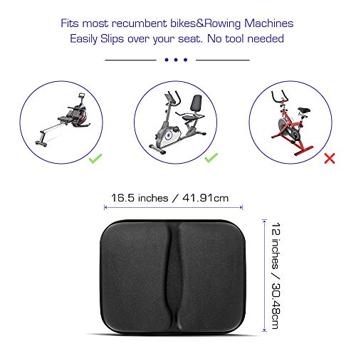 ANZOME Large Gel Exercise Bike Seat Cushion Cover for Recumbent Bike, Rowing Machine Wide Foam Padded Bike Seat Cover for Women and Men Comfort, 16.5in x 12in - Thumbnail 3