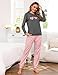 Marvmys Schlafanzug Damen Lang Pyjama Set Baumwolle Zweiteiliger Nachtwäsche Winter Sleepwear und Bedruckte Pyjamahose