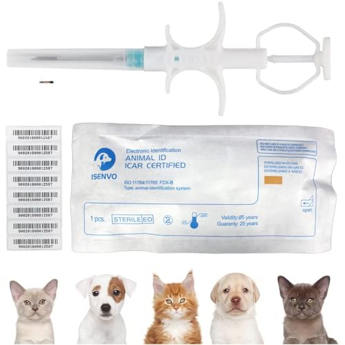 50 Packs 1.4x8mm ISENVO Pet Microchips 134.2khz Registration Animal Implant Chip FDX-B Pet ID Microchip for Pets Dog Cat Cow Pig Rabbit Pigeon Fish