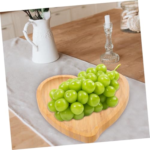 EXQUIMEUBLE ハート型竹製トレイ 大容量フルーツトレイ スナック用多目的木製皿 卓上収納デザートプレート 家用 レストラン対応