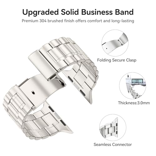 Image of Bestig Compatible with Apple Watch Bands for Men Women 40mm 38mm 41mm 42mm Series 11 10,Premium Solid Stainless Steel Metal Business Wristband Strap for iWatch Series 10 9 8 7 6 SE 5 4 3 2 1,Starlight