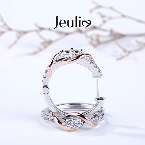 Image of Jeulia 925 Sterling Silver Small Hoop Earrings Round Cut White Diamond Endless Stud Earrings hypoallergenic Earrings for Women Valentine Birthday Festival Gift