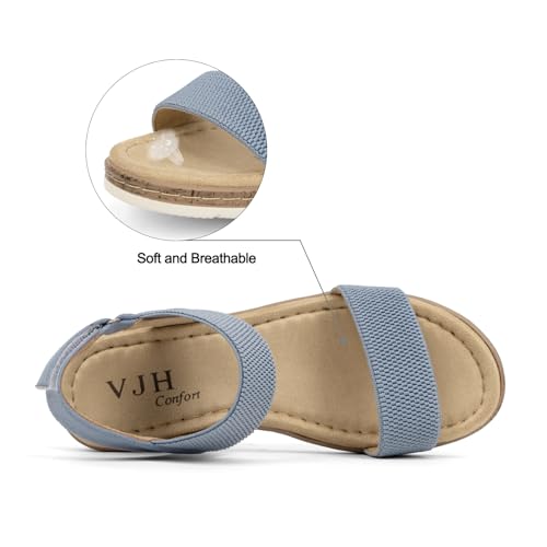 Image of VJH confort Women's Flat Sandals Open Toe Elastic Ankle Strap Slip on Comfy Low Wedge Sandals