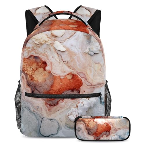Cartables de grande capacité avec trousse à crayons texture marbre pour voyage et collège
