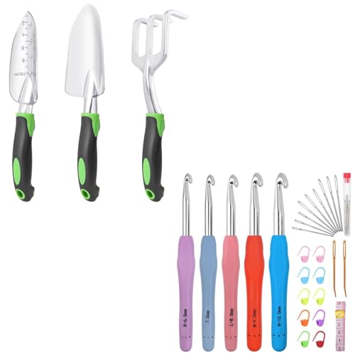Set de 3 piezas de utensilios para jardín y ganchos de crochet