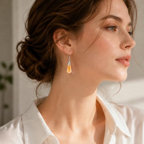 Yellow Jade Earrings for Women Crystal Dangle Drop Birthstone Jewelry - image 3