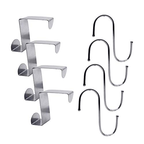 Paizizi 4 Ganchos de Puerta Caber 4,5cm Puerta, 2cm Cajón Alacena y 4 Ganchos en S de 3cm Diámetro