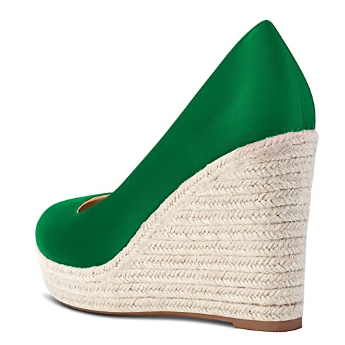 Saekcted Women High Wedge Platform Heel Close Round Toe Pumps Slip-on Wedding Sexy Dress Shoes3