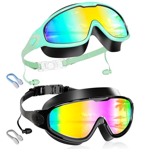 Aegend New Kids 2 Pack Wide View Swim Goggles Anti-Fog/UV No Leak Goggles with Ear Plugs Kids 3-14
