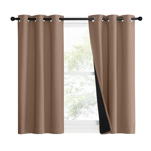 Image of NICETOWN 100% Blackout Curtains Thermal, Noise Reduction and Privacy Curtains for Patio Door, Black Lined Blackout Drapes with Grommet Top, Cappuccino, 1 Pair, W37 x L40