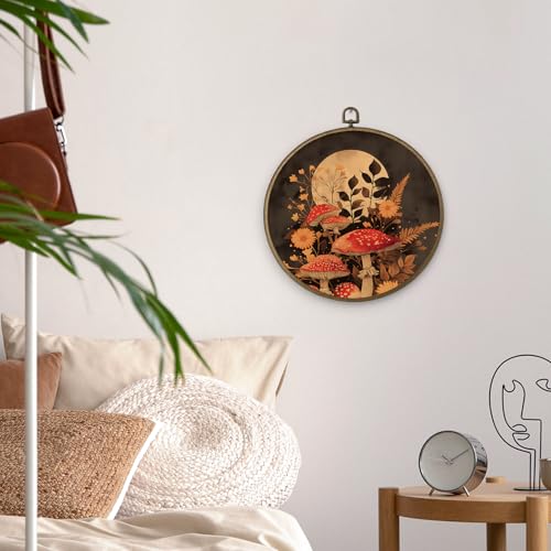 MAQIKA-Vintage-Fall-Mushroom-Framed-Wall-Art-Decor-Mushroom-Wall-Decor-Dark-Cottagecore-Round-Wall-Hanging-Decor-Fall-Botanical-Decor-Canvas-Prints-Wall-Art-for-Kitchen-Bathroom-Home-10×10-Inch MAQIKA Vintage Fall Mushroom Framed Wall Art Decor Mushroom Wall Decor Dark Cottagecore Round Wall Hanging Decor Fall Botanical Decor Canvas Prints Wall Art for Kitchen Bathroom Home 10×10 Inch