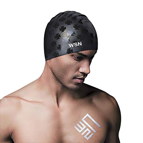 WSN Design Swimming Cap, Silicone Swim Cap with Pattern for Man and Woman