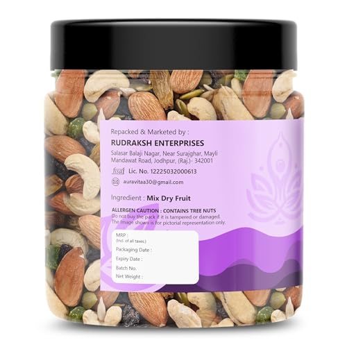 Image of Auravita Mix Dry Fruit 100gm | Healthy Mixed Nuts and Seed with Almonds, Cashews, Dates, Pumpkin Seeds, Candied Amla | Reusable Jar Pack Of 1
