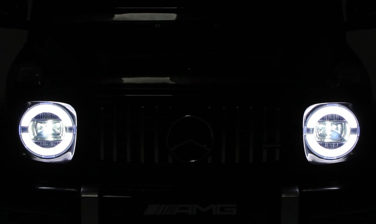 Playhouse Dziecięcy samochód elektryczny Mercedes G63 4 x 4 AMG 180 W, 12 V 9 Ah, skórzane siedzisko, 2 amortyzatory, koła EVA, pilot zdalnego sterowania, samochód dziecięcy (czarny)