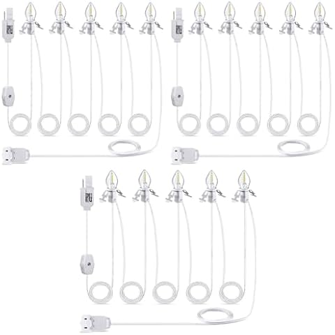 Meonum 3 Pack Christmas Village Light, Light Cord with 5 LED Light Bulb, 12 Ft Accessory Cord with C7 Lamp, Rotary On/Off, Female/Male Plugs, Spare Fuses, C7 Light Cord for Village House Craft Decor Cover
