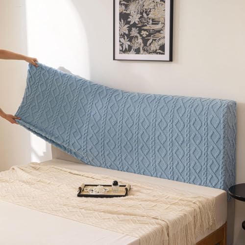 Image of HOMETHREADS Stretchable Lycra /Velvet Headboard Cover | Soft, Dust-Proof & Wrinkle-Resistant Bed Back Protector | Fits Leather, Wooden & Fabric Bedsides | for 5ft to 6.5ft Beds (Blue, 150x65cm)