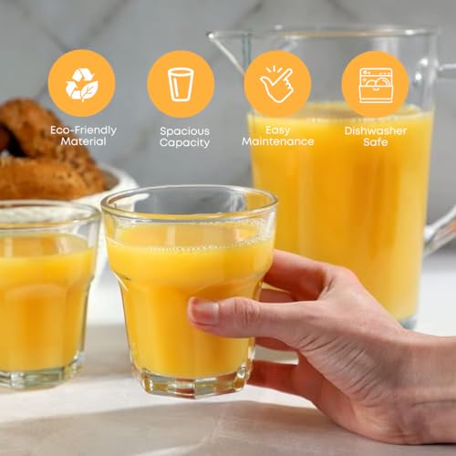 Image of Yera Stylo Glass Tumbler Set of 6 for Kitchen | 260 ml Each | Water | Hot & Cold Drinks | Juice | Cocktail | Milkshake | Smoothie | Perfect for Home | Party | Restaurant | Gifting, Transparent