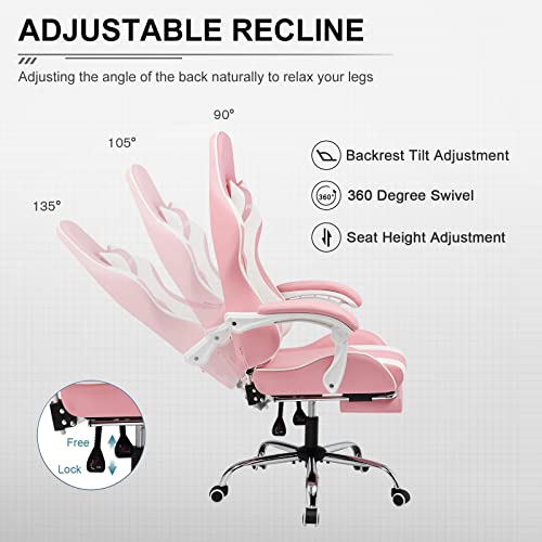 Miniatura 4 de Gtplayer Silla Gaming Con Masajeador Ergonómica Silla Gamer Con Reposapiés Reposacabeza, Silla De Oficina Ergonómica, Soporte Lumbar, Silla Juego Ajustable En Altura, Rosa