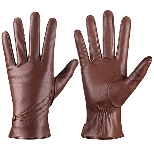 ISHISBEB Winter Leather Gloves for Women Warm Touchscreen Driving Texting Cashmere Lined Gloves