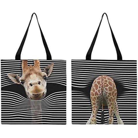 Ynbuyouzhong Canvas Shopping Bag Giraffe Break Out Large Casual Shoulder Bag Handbag White One Size Cover