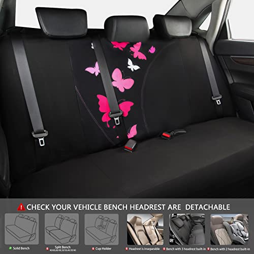 Car Pass Universal Pretty Flying Butterfly Car Seat Covers Full Set, Fit For Women Cute Girls Sedans,Cars,Vans ,Airbag Compatible(Black And Pink) #TOP4