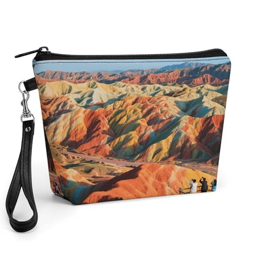 Bolsa de maquillaje Danxia de piel sintética con asa y cremallera para cosméticos (8.9x2.6x5.7")