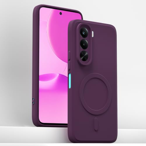 Image of Outlouders Back Cover for Realme P4x 5G Soft Matte Silicone Cover with Slim Fit | Mag-Safe Logo (Not Mag-Safe Compatible) | Shockproof | Camera Protection Bumper Case (Purple)