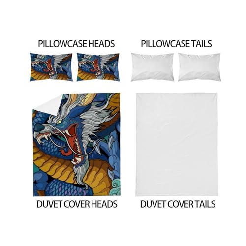 Housse de couette double dragon bleu et parure de lit imprimé 3D animaux pour garçon - 4