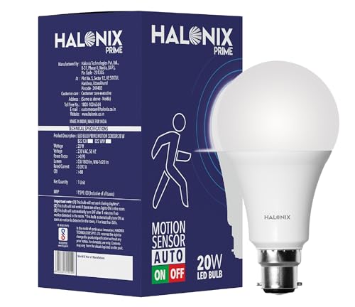 Image of Halonix 20W Motion Sensor Led bulb | Color-6500K White | Auto on- Auto Off light | Motion sensor Led Light | Pack of 6 | Base-B22