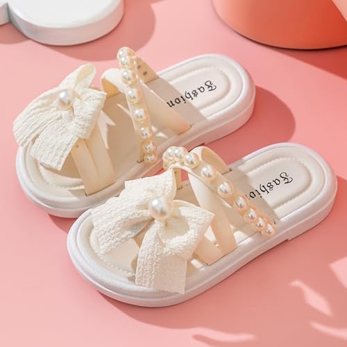Girls Pearls Slippers Kids Toddler Bowknot Criss Cross Straps Slip On Slide Sandal Non-Slip Summer Casual Beach Flats3